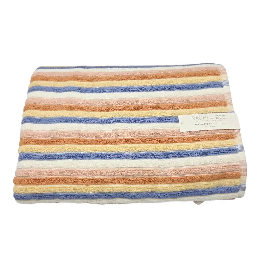 Rachel Zoe 4pc Cotton Bath Hand Towel Set Earthy Neutral Color Stripe Boho Fall